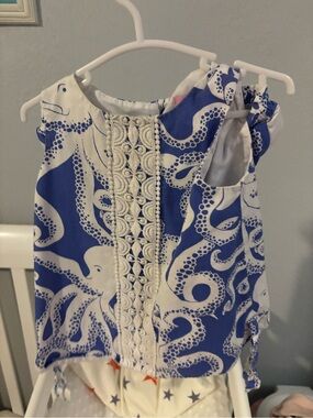 Lilly Pulitzer Blue & White Octopus Print Dress with Lace Front